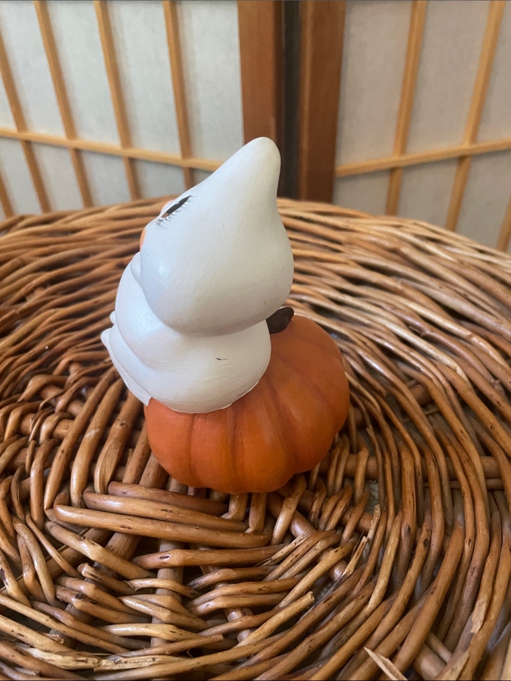 Vintage Cute Ghost Sitting on Pumpkin Figurine - White & Orange - Picture 2 of 4